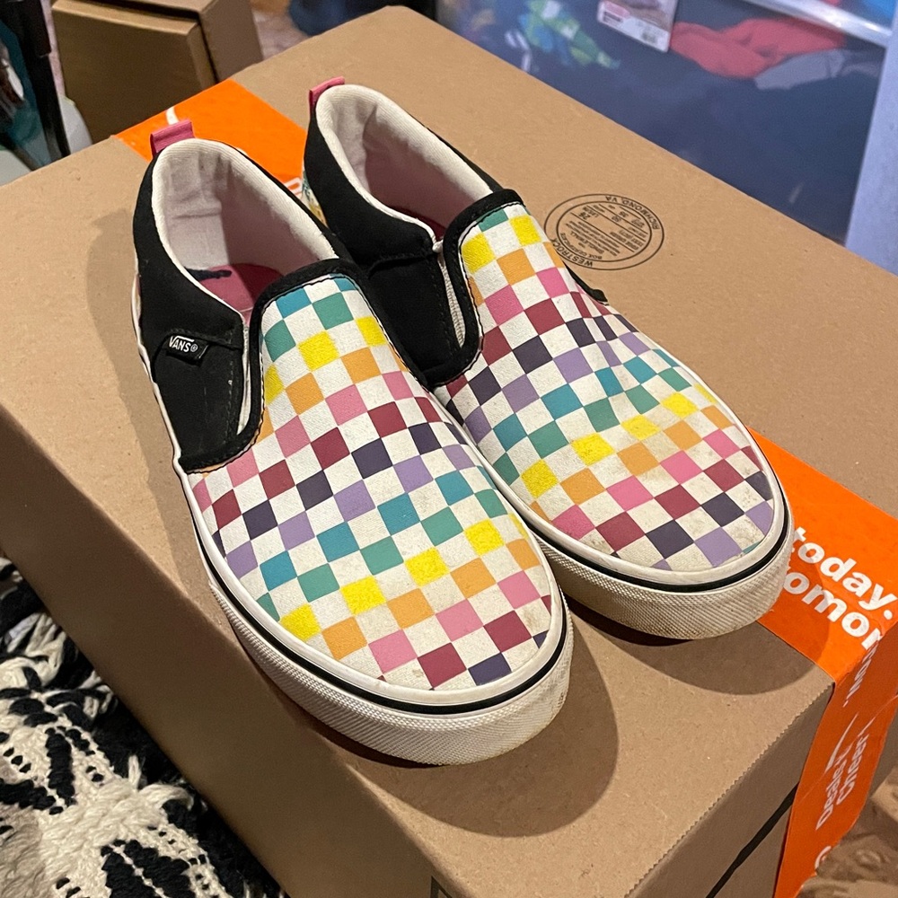 Vans Rainbow Checkered Slip-On Sneakers Kids 5